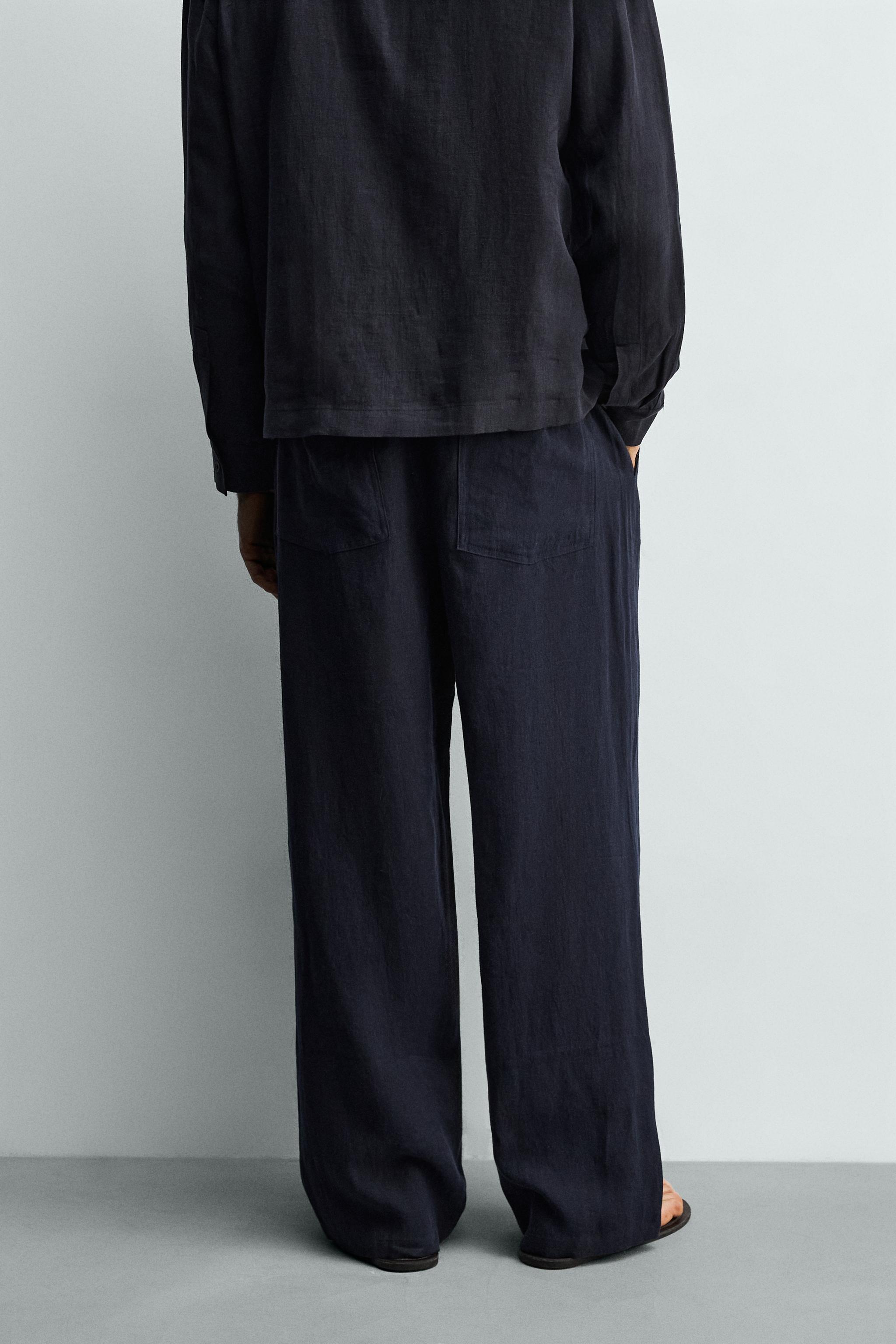 RELAXED FIT 100% LINEN BELTED PANTS